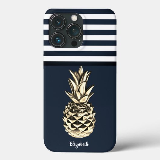 Gold Metallische Ananas Navy Blue Stripes Case-Mate iPhone Hülle (Rückseite)