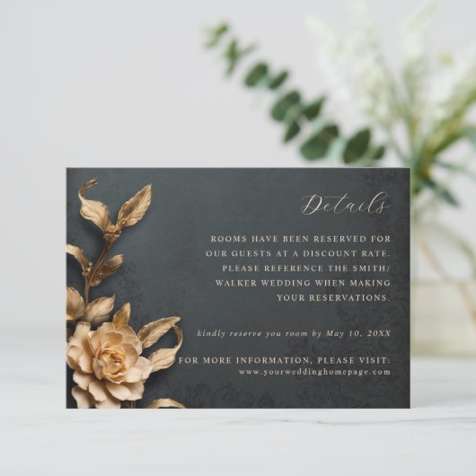 Gold Metallische Blume Hochzeitskarte RSVP Karte (Stehend Vorderseite)