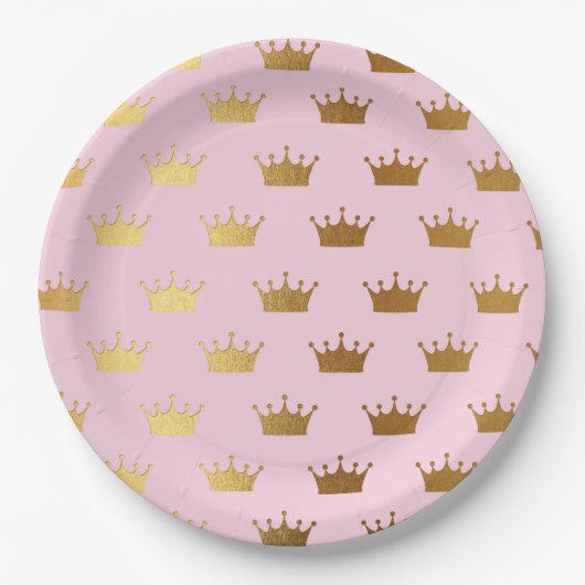 Gold Metallische Foil Crowns Pink Royal Modern Pappteller (Vorderseite)