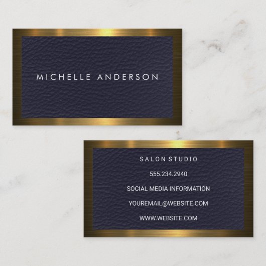 Gold-Metallische Grenze | Blauledergewebe Visitenkarte (Vorne/Hinten)