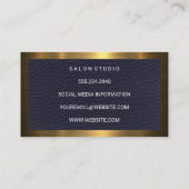 Gold-Metallische Grenze | Blauledergewebe Visitenkarte (Rückseite)