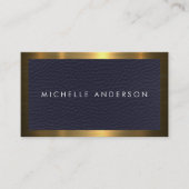 Gold-Metallische Grenze | Blauledergewebe Visitenkarte (Vorderseite)