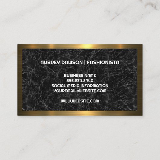 Gold-Metallische Grenze | Schwarzer Marmor Visitenkarte (Rückseite)