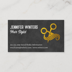 Gold Metallische Scheren und Haarlogos Visitenkarte