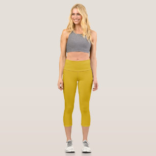 Gold Metallische schlichte Vollfarbe Capri Leggings