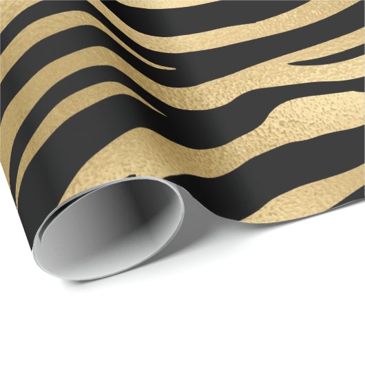 Gold Metallische Schwarze Tiger Tierhaut Eleganter Geschenkpapier (Rolleneckpunkt)