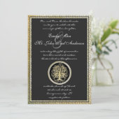 Gold Metallische Swirl Tree Gold Border Wedding Einladung (Stehend Vorderseite)