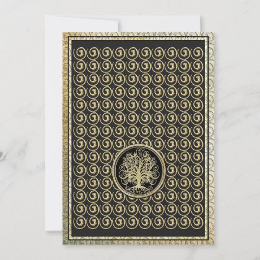 Gold Metallische Swirl Tree Gold Border Wedding Einladung (Rückseite)