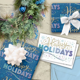Gold Metallische Typografie Blue Holiday Geschenkpapier Set