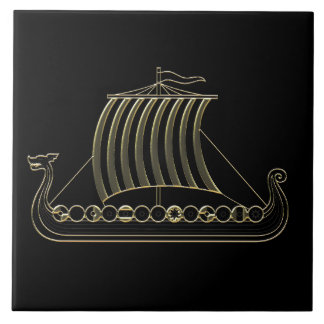 Gold Metallische Umrandung eines Viking-Langschiff Fliese