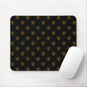 Gold Metallische Waldbienen auf Schwarz Mousepad