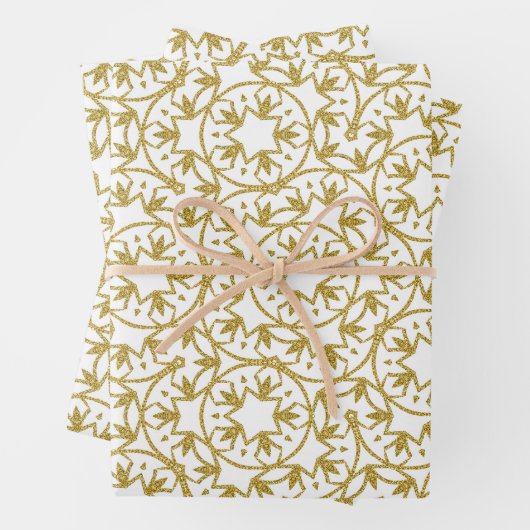 Gold Metallische Weihnachtsstars Muster gelb Geschenkpapier Set (Beispiel)