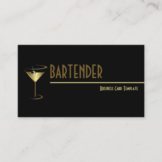 Gold Metallischer Cocktail Logo-Barkeeper Visitenkarte (Vorderseite)