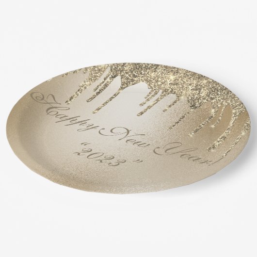 Gold Metallischer Glitzer Tropfen Elegantes Glück Pappteller (Schrägansicht)