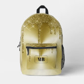 Gold Metallischer Glitzer Tropfen Mit Monogramm Bedruckter Rucksack (Vorderseite)