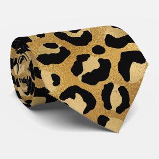 Gold Metallischer Leopardenprint Krawatte