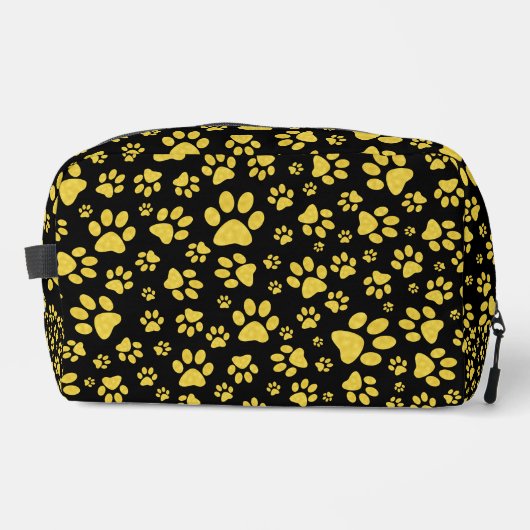 Gold-Metallmuster-Pfoten auf schwarzem Hintergrund Waschbeutel (Vorderseite)