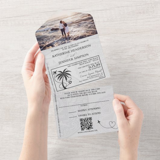 Gold Mexico Passport Hochzeit All In One Einladung (Abreißen)