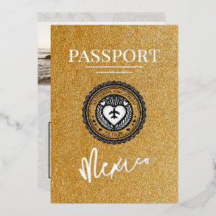 Gold Mexico Passport Hochzeit Folieneinladung