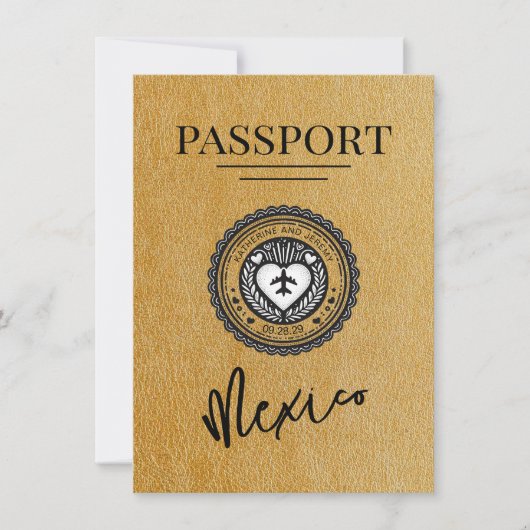 Gold Mexico Passport Save the Date (Vorderseite)