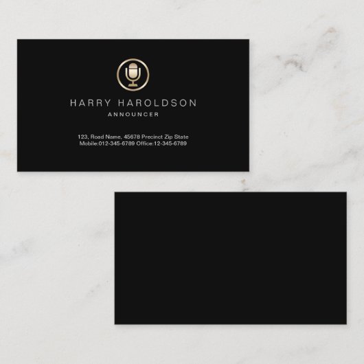 Gold Microphone Icon Ankündigung der Business Card (Vorne/Hinten)