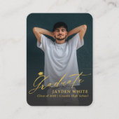 Gold Mini Modern Script Photo Graduation Begleitkarte (Vorderseite)