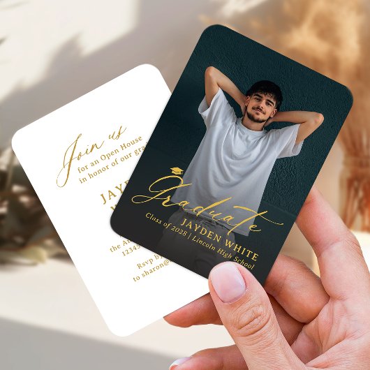 Gold Mini Moderne Schrift Foto-Abschluss Begleitkarte