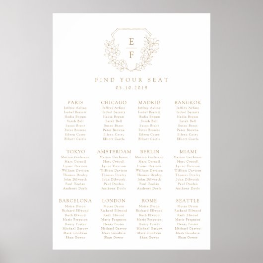 Gold Minimal Cherry Blossom Wappen Sitzplakat Poster (Vorne)