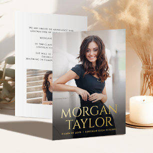 Gold Minimal Elegant Namensfoto Grad Absolvierungs Folieneinladung