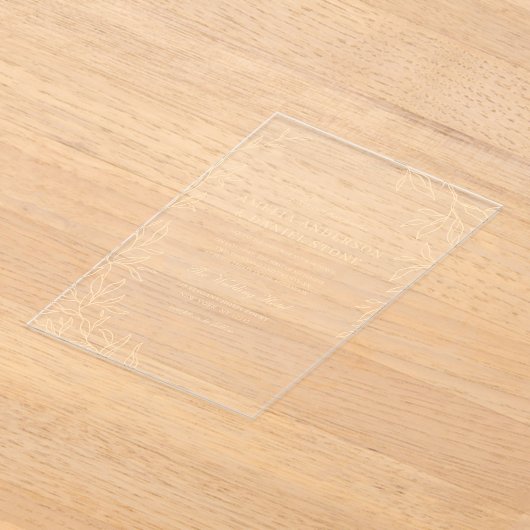 Gold Minimal Leaf Elegante Moderne Hochzeit Acryleinladungen (Ablage )