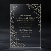 Gold Minimal Leaf Elegante Moderne Hochzeit Acryleinladungen