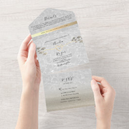 Gold Minimal Modern Beach Wedding All In One Einladung