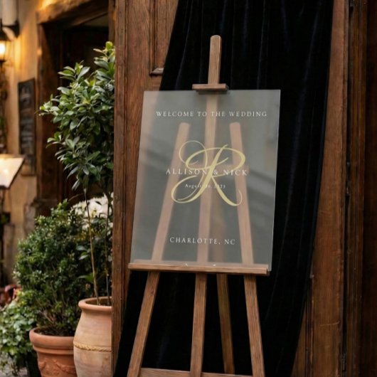 Gold Minimal Monogram Clear Wedding Entry Acrylschild