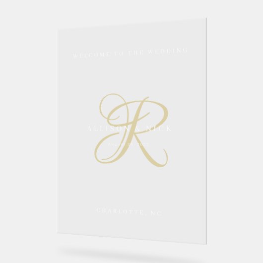 Gold Minimal Monogram Clear Wedding Entry Acrylschild (Winkel)