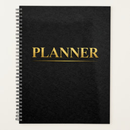 Gold Minimal Planner Black Leather Style Planer