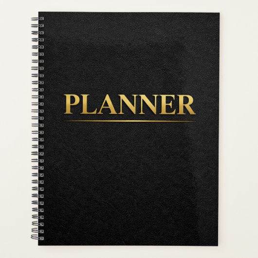 Gold Minimal Planner Black Leather Style Planer (Vorderseite)