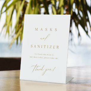 Gold minimale moderne Hochzeitsmasken und Sanitäte Sockelschild