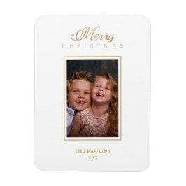 Gold Minimalist Chic Merry Christmas Photo Family Magnet