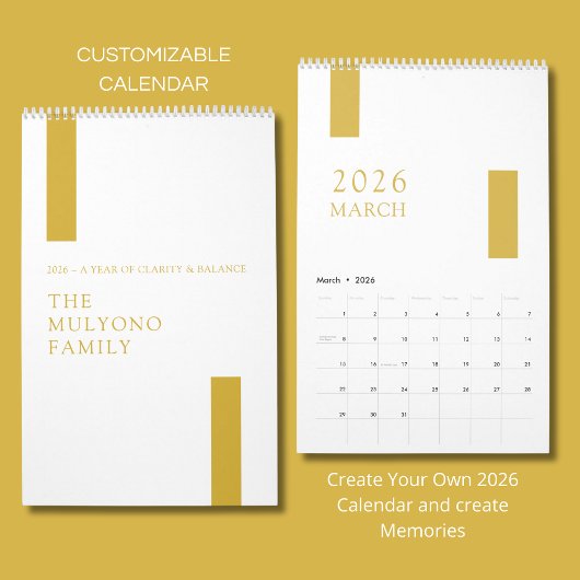 Gold Minimalist Modern 2026 Wall Calendar Kalender