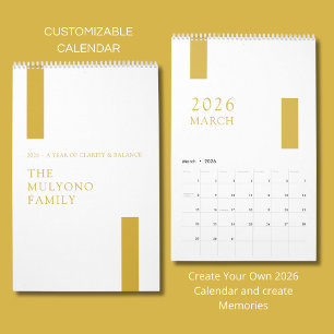 Gold Minimalist Modern 2026 Wandkalender