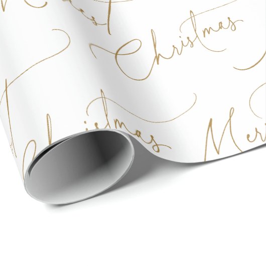 Gold Minimalist Modern Script Merriest Christmas Geschenkpapier (Rolleneckpunkt)