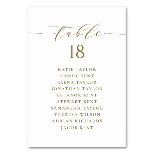 Gold Minimalist Script Wedding Plan Tischnummer (Rückseite)