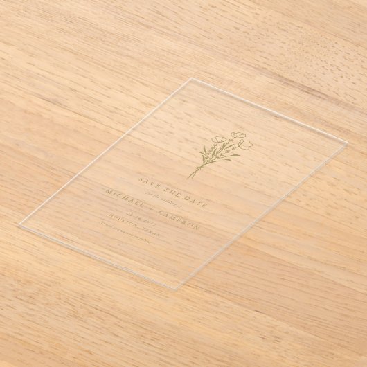 Gold Minimalistisch Botanisch Save the Date Acryleinladungen (Ablage )