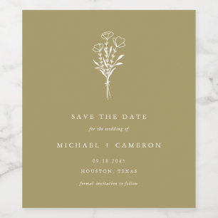 Gold Minimalistisch Botanisch Save the Date Weinetikett