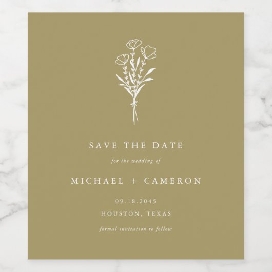 Gold Minimalistisch Botanisch Save the Date Weinetikett (Einzelnes Label)