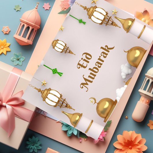 Gold Minimalistisch Eid Mubarak Card Dankeskarte