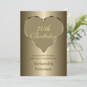 Gold Minimalistisch Heart Birthday Einladung (Stehend Vorderseite)