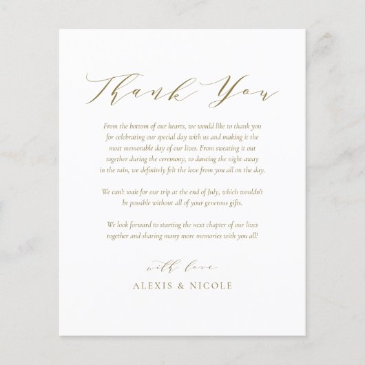 Gold Minimalistisch Script Wedding Dankeschön Card (Vorderseite)