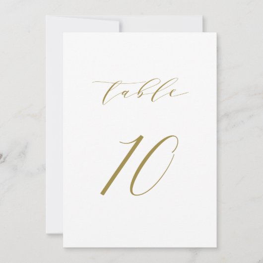 Gold Minimalistisch Script Wedding Tischnummer 10 (Vorderseite)