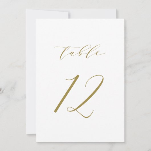 Gold Minimalistisch Script Wedding Tischnummer 12 (Vorderseite)